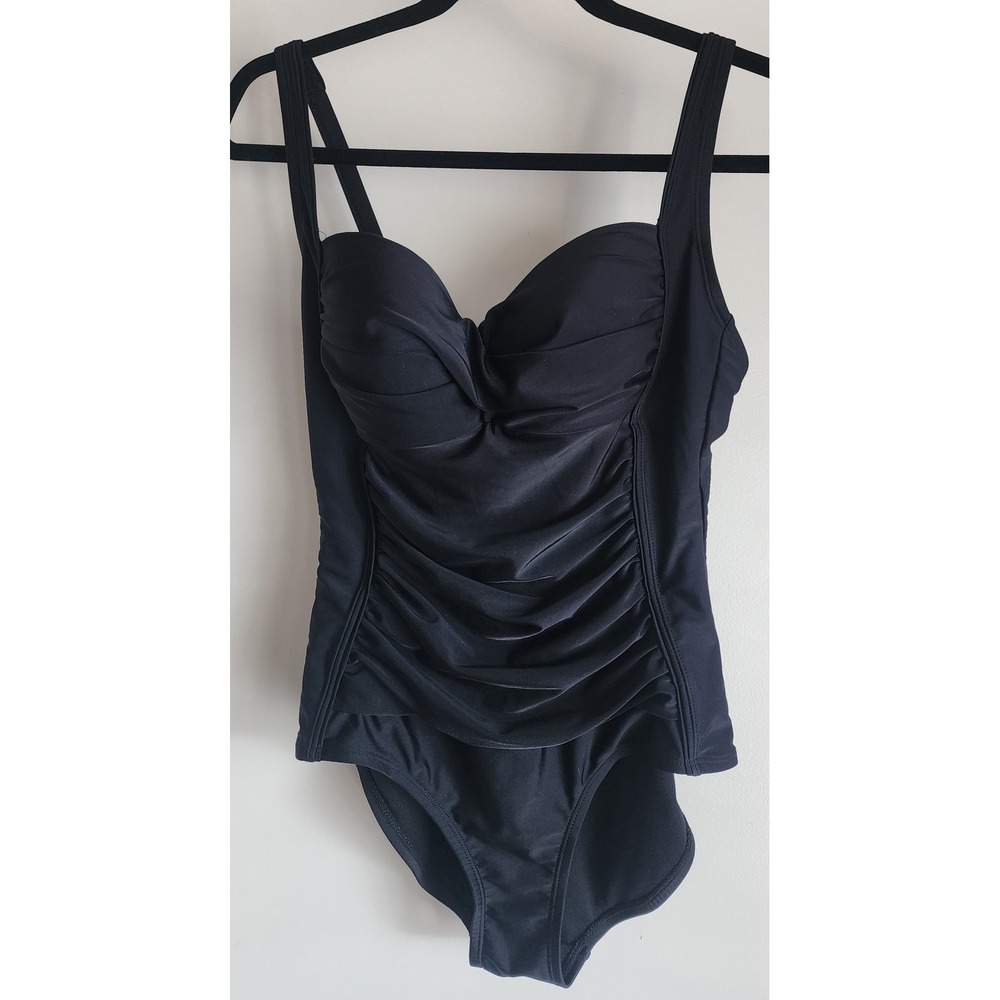 Rivers Women's One Piece Swimsuit Size 12 Black Polyester Elastane